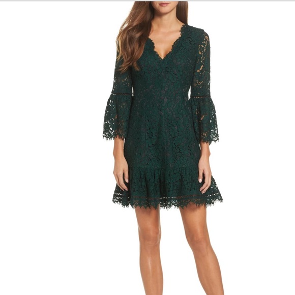 Eliza J Dresses & Skirts - Eliza J Green Bell Sleeve Lace Cocktail Dress